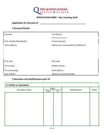 APPLICATION FORM â Non Teaching Staff Application for the post ...