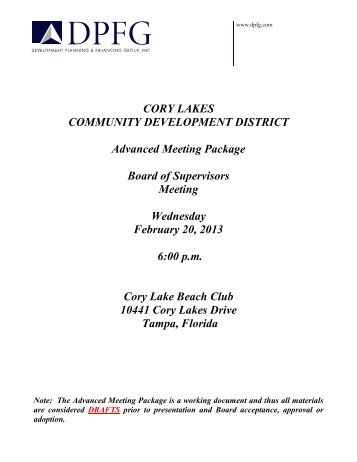 CORY LAKES COMMUNITY DEVELOPMENT ... - cory lake isles