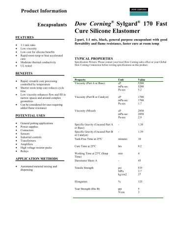 Dow Corning Sylgard 170 Fast Cure Silicone Elastomer - Lindberg ...