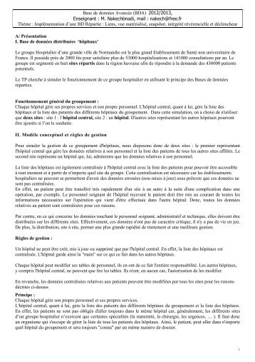 Base de données Avancée (BDA) 2012/2013, Enseignant : M ... - Free