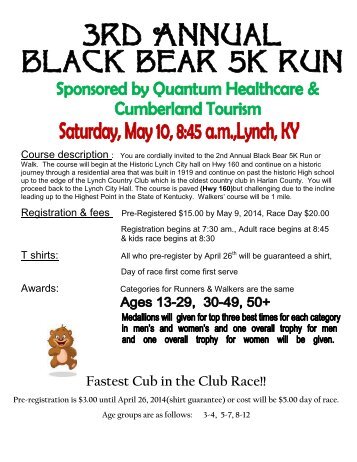 Black Bear 5K (PDF) - Harlan County, Kentucky