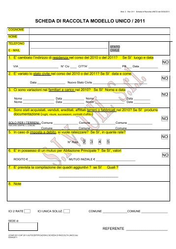 SCHEDA DI RACCOLTA MODELLO UNICO / 2011 - uil varese
