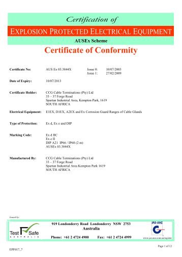 Certification of - CCG Cable Glands