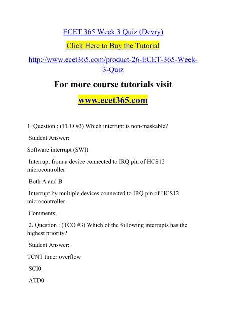 ECET 365 Week 3 Quiz (Devry)