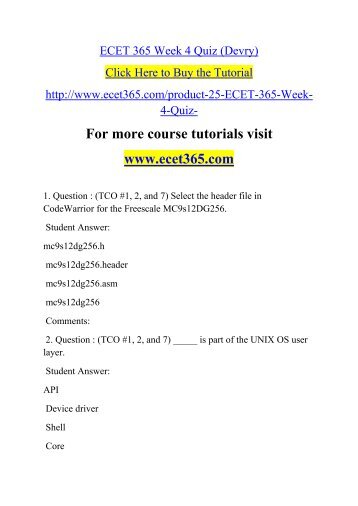 ECET 365 Week 4 Quiz (Devry)