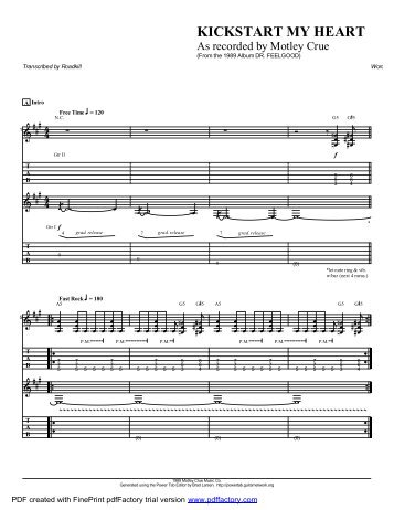 Complete Transcription To "Kickstart My Heart" (PDF) - Guitar Alliance