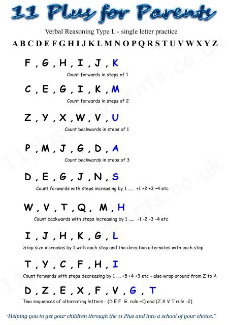 Verbal Reasoning Type L single letter worksheet - Guide for the 11 ...