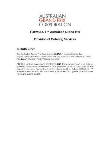 FORMULA 1™ Australian Grand Prix Provision of Catering Services