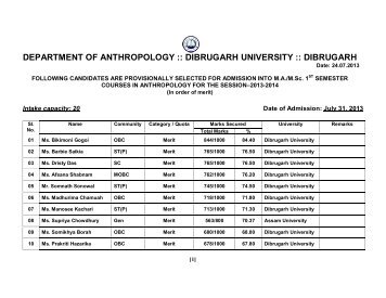 DEPARTMENT OF ANTHROPOLOGY :: DIBRUGARH UNIVERSITY ...