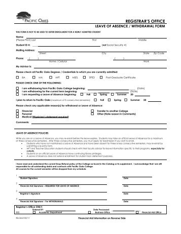 Leave of Absence/Withdrawal Form - Pacific Oaks College