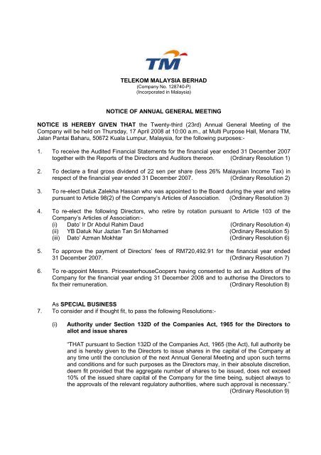 Ann Tm Notice 23 Agm Pdf Axiata Group Berhad Investor Relations