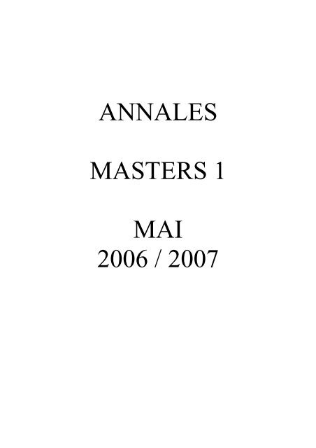 ANNALES MASTERS 1 MAI 2006 / 2007