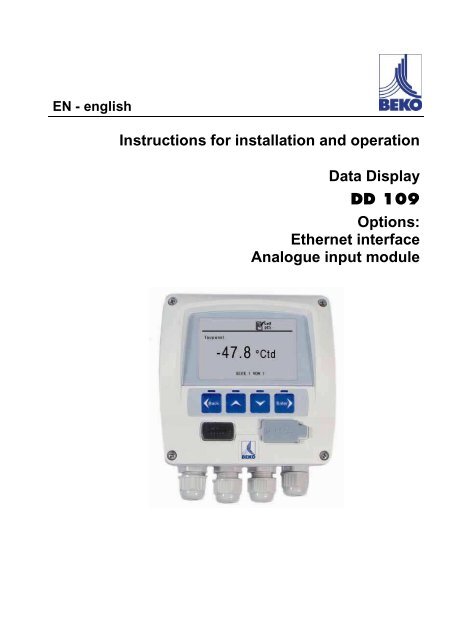 Instructions for installation and operation Data Display DD 109 ...