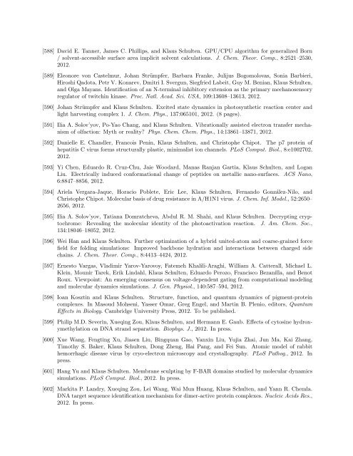 List of Publications Professor Klaus Schulten Departments of ...