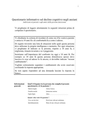 Questionario informativo sul declino cognitivo negli anziani