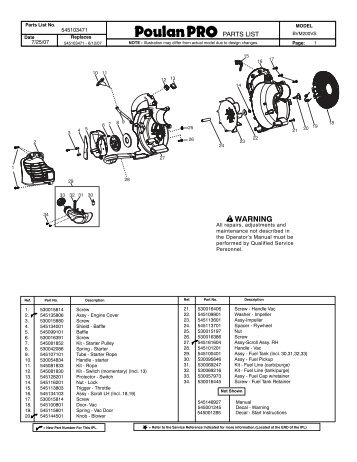 Poulan Pro BVM 200 VS - Small Engine Parts