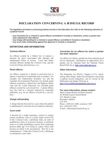 declaration concerning a judicial record - Sir Wilfrid Laurier School ...