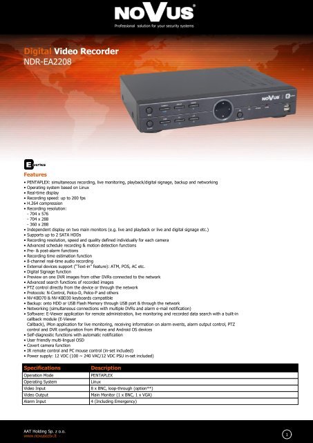 Digital Video Recorder NDR-EA2208 - NOVUS
