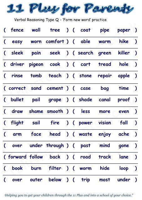 Verbal Reasoning Type Q Worksheet - Guide For The 11 Plus