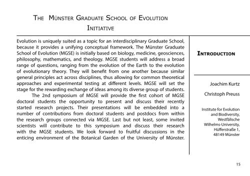 2nd annual MGSE Symposium - Institute for Evolution and ...