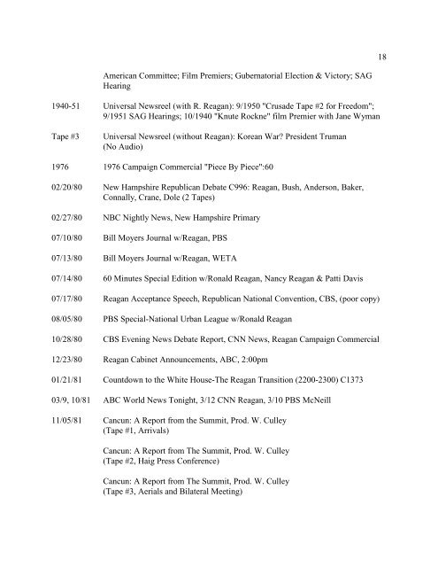 Inventory (346k pdf file). - Ronald Reagan Presidential Library