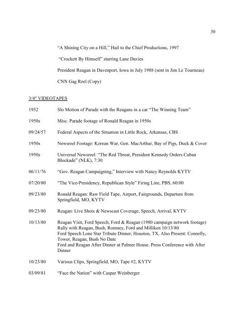 Inventory (346k pdf file). - Ronald Reagan Presidential Library