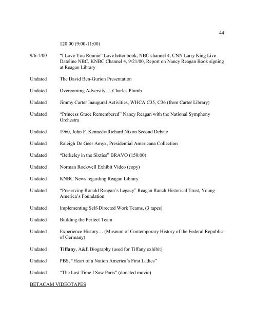 Inventory (346k pdf file). - Ronald Reagan Presidential Library