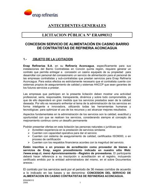 antecedentes generales licitacion pública nº era090312 - Enap