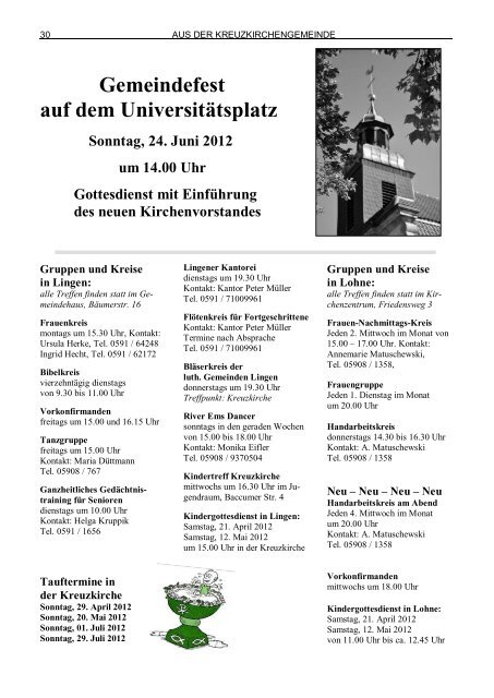 Ausgabe Mai/Juni 2012 - auf der Startseite der Kreuzkirche Lingen