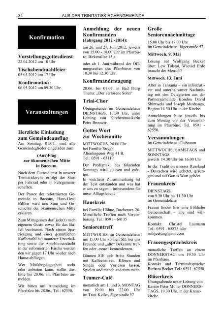 Ausgabe Mai/Juni 2012 - auf der Startseite der Kreuzkirche Lingen