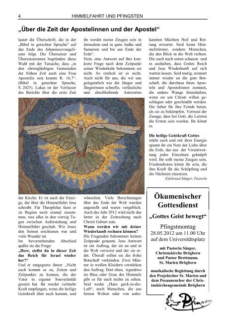 Ausgabe Mai/Juni 2012 - auf der Startseite der Kreuzkirche Lingen