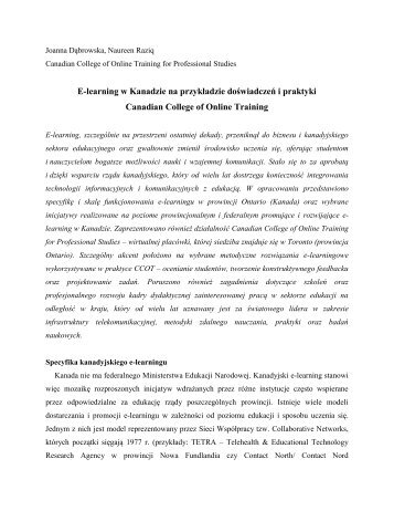 E-learning w Kanadzie na przykładzie doświadczeń i praktyki ...