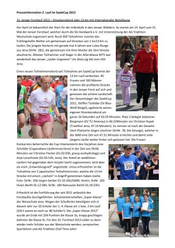 Presseinformation 2. Lauf im SaaleCup 2012 31 ... - Laufservice Jena