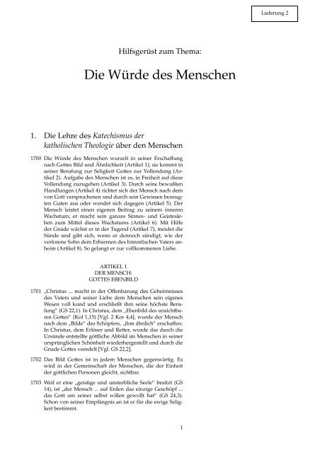 2. Hilfsgerüst zur Vorlesung: Die Würde des ... - William J. Hoye