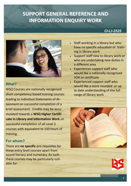 WSQ Entry Level Courses For Library Support Staff