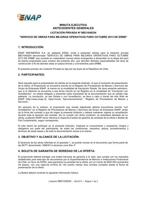 minuta ejecutiva antecedentes generales 1. introducción: 2 ... - Enap