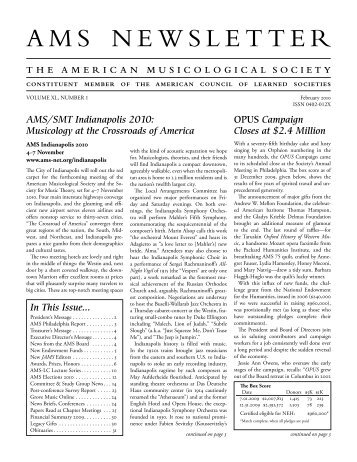 AMS Newsletter--February 2010 - American Musicological Society