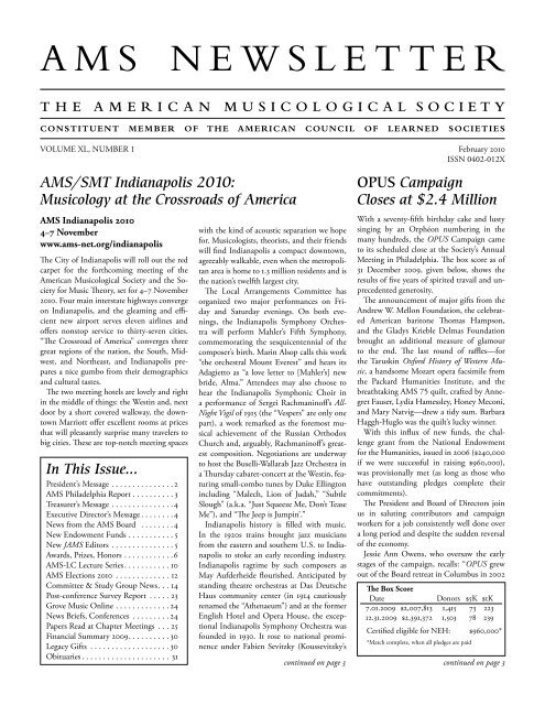 AMS Newsletter--February 2010 - American Musicological Society