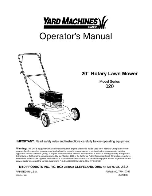 Operator's Manual - Brand New Mowers