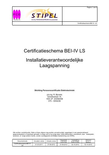 Certificatieschema BEI-IV LS Installatieverantwoordelijke ... - Stipel