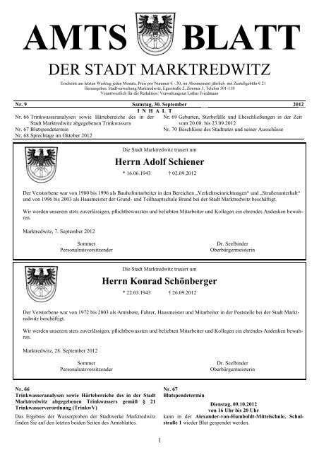 Herrn Adolf Schiener - Stadt Marktredwitz