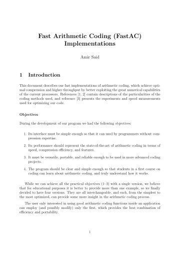 Fast Arithmetic Coding (FastAC) Implementations