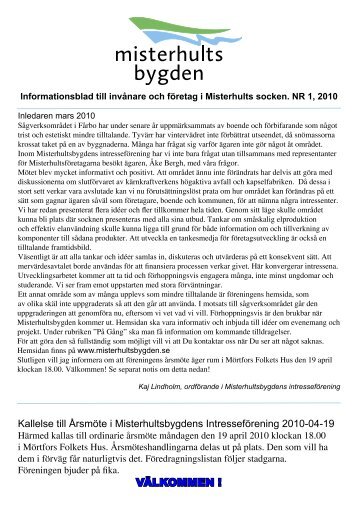 Informationsblad nr 1, 2010 - Misterhultsbygden