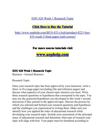 EDU 626 Week 1 Research Topi1/UOPHELP