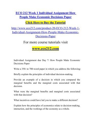 ECO 212 Week 1 Individual Assignment How People Make Economic Decisions Paper.pdf