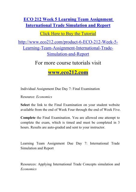 Eco 212 Week 5 Learning Team Assignment International Trade Simulation And Report Pdf