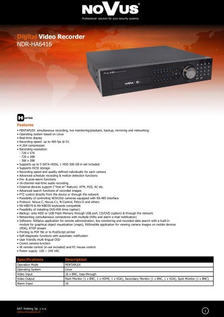 Digital Video Recorder NDR-HA6416 - NOVUS