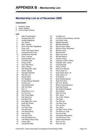 APPENDIX B â Membership List - Library Association of Singapore