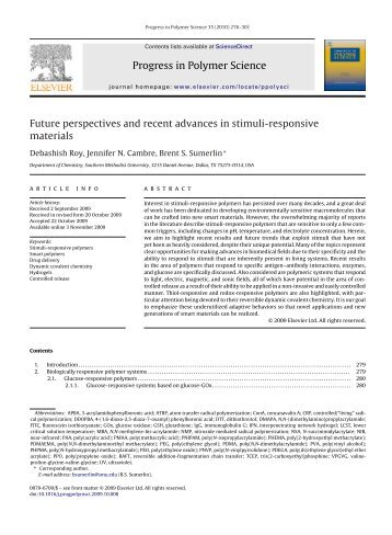 Progress in Polymer Science Future perspectives and recent ...