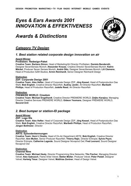 Eyes & Ears Awards 2001 INNOVATION & EFFEKTIVENESS - EEOFE